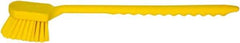 PRO-SOURCE - 1-3/4" Bristle Length, Plastic Utility Scrub Brush - 4-1/2" Long x 3-3/4" Wide Head, 20" OAL, Long Handle, Yellow, Foam Block - Industrial Tool & Supply