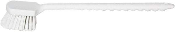 PRO-SOURCE - 1-3/4" Bristle Length, Plastic Utility Scrub Brush - 4-1/2" Long x 3-3/4" Wide Head, 20" OAL, Long Handle, White, Foam Block - Industrial Tool & Supply