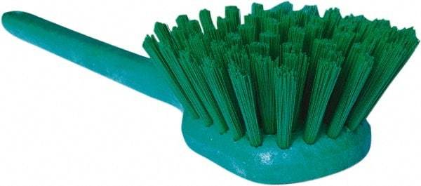 PRO-SOURCE - 1-3/4" Bristle Length, Plastic Utility Scrub Brush - 4-1/2" Long x 3-3/4" Wide Head, 20" OAL, Long Handle, Green, Foam Block - Industrial Tool & Supply