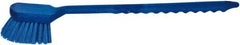 PRO-SOURCE - 1-3/4" Bristle Length, Plastic Utility Scrub Brush - 4-1/2" Long x 3-3/4" Wide Head, 20" OAL, Long Handle, Blue, Foam Block - Industrial Tool & Supply