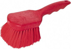 PRO-SOURCE - 1-3/4" Bristle Length, Plastic Utility Scrub Brush - 4-1/2" Long x 3-3/4" Wide Head, 8-1/2" OAL, Short Handle, Red, Foam Block - Industrial Tool & Supply