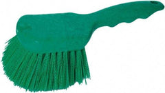 PRO-SOURCE - 1-3/4" Bristle Length, Plastic Utility Scrub Brush - 4-1/2" Long x 3-3/4" Wide Head, 8-1/2" OAL, Short Handle, Green, Foam Block - Industrial Tool & Supply