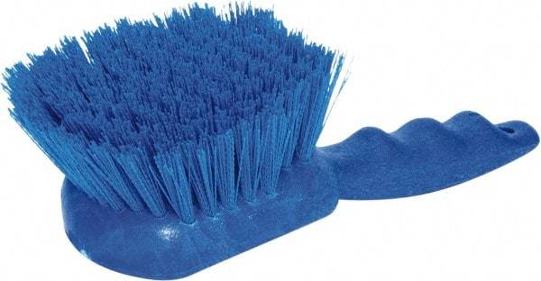PRO-SOURCE - 1-3/4" Bristle Length, Plastic Utility Scrub Brush - 4-1/2" Long x 3-3/4" Wide Head, 8-1/2" OAL, Short Handle, Blue, Foam Block - Industrial Tool & Supply