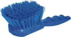 PRO-SOURCE - 1-3/4" Bristle Length, Plastic Utility Scrub Brush - 4-1/2" Long x 3-3/4" Wide Head, 8-1/2" OAL, Short Handle, Blue, Foam Block - Industrial Tool & Supply