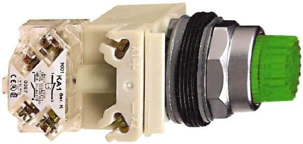 Schneider Electric - 30mm Mount Hole, Extended Straight, Pushbutton Switch - Green Pushbutton, Illuminated, Momentary (MO) - Industrial Tool & Supply