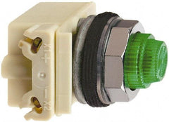 Schneider Electric - 240 VAC Green Lens Incandescent Pilot Light - Round Lens, Screw Clamp Connector - Industrial Tool & Supply