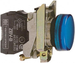 Schneider Electric - 230-240 VAC at 50/60 Hz Blue Lens LED Pilot Light - Round Lens, Screw Clamp Connector, 30mm Wide, Vibration Resistant, Water Resistant - Industrial Tool & Supply