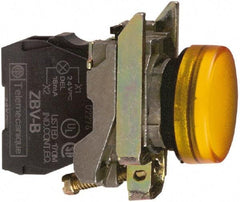 Schneider Electric - 230-240 VAC at 50/60 Hz Orange Lens LED Pilot Light - Round Lens, Screw Clamp Connector, 30mm Wide, Vibration Resistant, Water Resistant - Industrial Tool & Supply