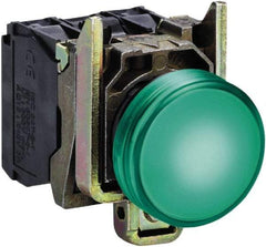 Square D - 24 VAC/VDC Green Lens LED Indicating Light - Round Lens, Screw Clamp Connector, 46.5mm OAL x 30mm Wide, Shock Resistant, Vibration Resistant - Industrial Tool & Supply