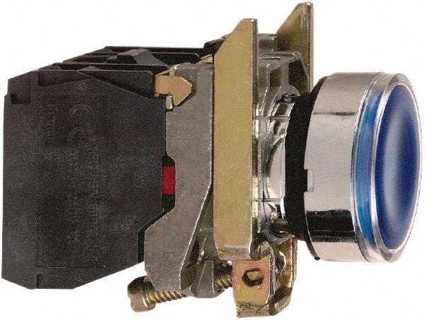Square D - 0.87 Inch Mount Hole, Flush, Pushbutton Switch Only - Round, Blue Pushbutton, Illuminated, Momentary (MO), Shock and Vibration Resistant - Industrial Tool & Supply
