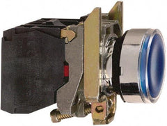 Square D - 0.87 Inch Mount Hole, Flush, Pushbutton Switch Only - Round, Blue Pushbutton, Illuminated, Momentary (MO), Shock and Vibration Resistant - Industrial Tool & Supply