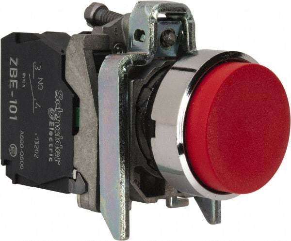 Square D - 22mm Mount Hole, Extended Straight, Pushbutton Switch Only - Round, Red Pushbutton, Nonilluminated, Momentary (MO) - Industrial Tool & Supply