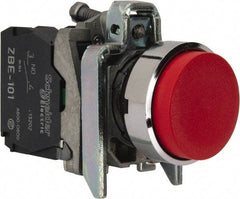 Square D - 22mm Mount Hole, Extended Straight, Pushbutton Switch Only - Round, Red Pushbutton, Nonilluminated, Momentary (MO) - Industrial Tool & Supply