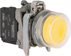 Square D - 0.87 Inch Mount Hole, Pushbutton Switch Only - Round, Yellow Pushbutton, Illuminated, Momentary (MO), Shock and Vibration Resistant - Industrial Tool & Supply