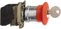 Square D - 0.87 Inch Mount Hole, Extended Mushroom Head, Pushbutton Switch Only - Round, Red Pushbutton, Nonilluminated, Maintained (MA), Momentary (MO), Shock and Vibration Resistant - Industrial Tool & Supply