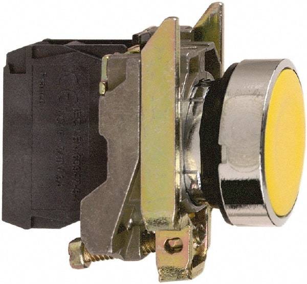 Square D - 0.87 Inch Mount Hole, Flush, Pushbutton Switch Only - Round, Yellow Pushbutton, Nonilluminated, Momentary (MO), Shock and Vibration Resistant - Industrial Tool & Supply