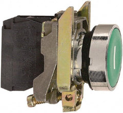 Square D - 0.87 Inch Mount Hole, Flush, Pushbutton Switch Only - Round, Green Pushbutton, Nonilluminated, Momentary (MO), Shock and Vibration Resistant - Industrial Tool & Supply