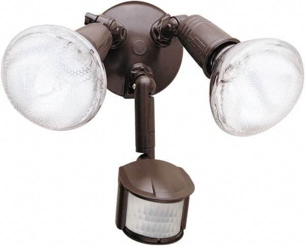 Cooper Lighting - 2 Head, 70 Ft. Detection, 180° Angle, PAR Lamp Motion Sensing Light Fixture - 120 Volt, 300 Watt, Metal Bronze Housing, Wall, Eave Mounted - Industrial Tool & Supply