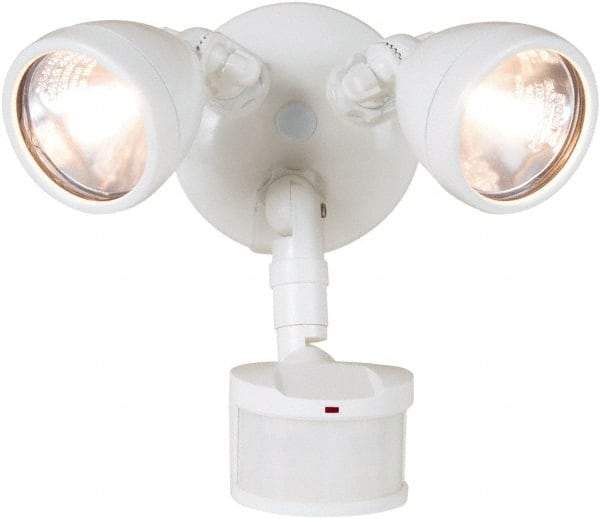 Cooper Lighting - 2 Head, 70 Ft. Detection, 270° Angle, Halogen Lamp Motion Sensing Light Fixture - 120 Volt, 200 Watt, Metal White Housing, Wall, Eave Mounted - Industrial Tool & Supply