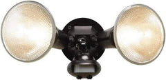 Cooper Lighting - 2 Head, 60 Ft. Detection, 110° Angle, PAR38 Lamp Motion Sensing Light Fixture - 120 Volt, 300 Watt, Plastic Black Housing, Wall, Eave Mounted - Industrial Tool & Supply