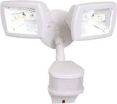 Cooper Lighting - 2 Head, 90 Ft. Detection, 270° Angle, Halogen Lamp Motion Sensing Light Fixture - 120 Volt, 200 Watt, Metal White Housing, Wall, Eave Mounted - Industrial Tool & Supply