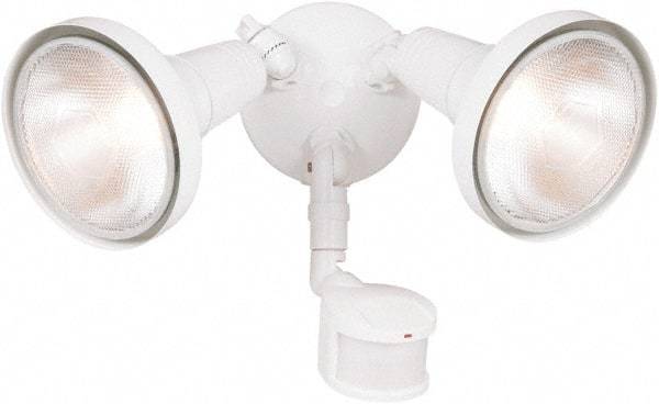 Cooper Lighting - 2 Head, 70 Ft. Detection, 180° Angle, PAR Lamp Motion Sensing Light Fixture - 120 Volt, 300 Watt, Metal White Housing, Wall, Eave Mounted - Industrial Tool & Supply