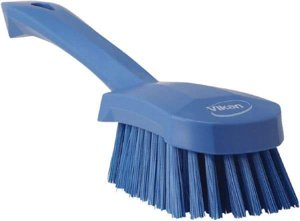 Vikan - 1.3" Bristle Length, Polyester Scrub Brush - 4-1/4" Long x 2-3/4" Wide Head, 10" OAL, Blue, Polypropylene Block - Industrial Tool & Supply