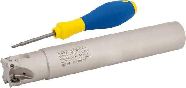 Iscar - 1-1/4" Cut Diam, 0.315" Max Depth of Cut, 1-1/4" Shank Diam, 7.87" OAL, Indexable Square Shoulder Helical End Mill - HM390 TPKT 1003 Inserts, Cylindrical Shank, 90° Lead Angle, Through Coolant, Series HeliIQMill - Industrial Tool & Supply