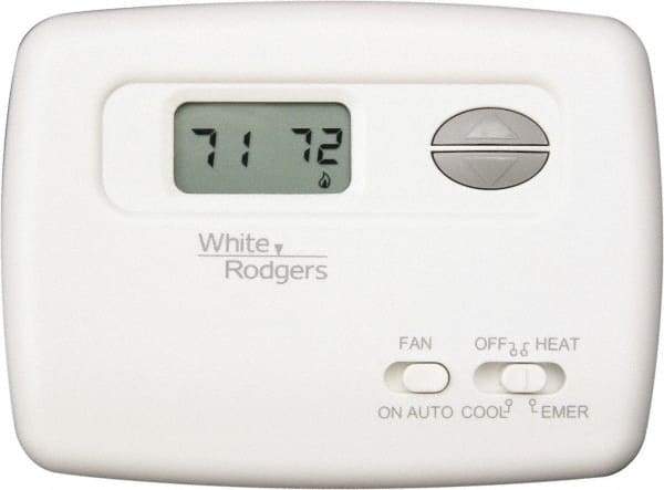 White-Rodgers - 45 to 90°F, 2 Heat, 1 Cool, Digital Nonprogrammable Heat Pump Thermostat - 20 to 30 Volts, Horizontal Mount, Hardwire Switch - Industrial Tool & Supply