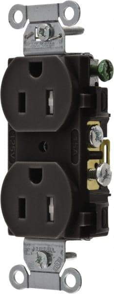 Hubbell Wiring Device-Kellems - 125 VAC, 15 Amp, 5-15R NEMA Configuration, Black, Specification Grade, Self Grounding Duplex Receptacle - 1 Phase, 2 Poles, 3 Wire, Flush Mount, Tamper Resistant - Industrial Tool & Supply