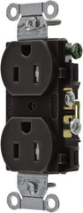 Hubbell Wiring Device-Kellems - 125 VAC, 15 Amp, 5-15R NEMA Configuration, Black, Specification Grade, Self Grounding Duplex Receptacle - 1 Phase, 2 Poles, 3 Wire, Flush Mount, Tamper Resistant - Industrial Tool & Supply