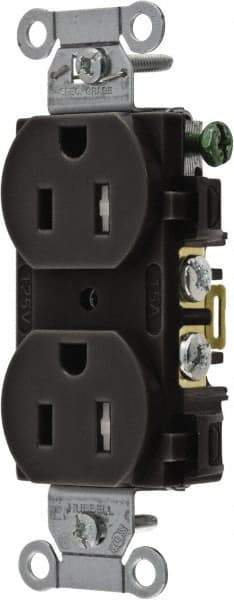 Hubbell Wiring Device-Kellems - 125 VAC, 15 Amp, 5-15R NEMA Configuration, Black, Specification Grade, Self Grounding Duplex Receptacle - 1 Phase, 2 Poles, 3 Wire, Flush Mount - Industrial Tool & Supply