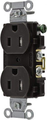 Hubbell Wiring Device-Kellems - 125 VAC, 15 Amp, 5-15R NEMA Configuration, Black, Specification Grade, Self Grounding Duplex Receptacle - 1 Phase, 2 Poles, 3 Wire, Flush Mount - Industrial Tool & Supply