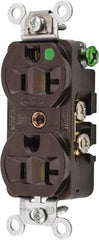 Hubbell Wiring Device-Kellems - 125 VAC, 20 Amp, 5-20R NEMA Configuration, Brown, Hospital Grade, Self Grounding Duplex Receptacle - 1 Phase, 2 Poles, 3 Wire, Flush Mount, Chemical, Corrosion and Impact Resistant - Industrial Tool & Supply