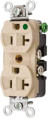 Hubbell Wiring Device-Kellems - 125 VAC, 20 Amp, 5-20R NEMA Configuration, Ivory, Hospital Grade, Self Grounding Duplex Receptacle - 1 Phase, 2 Poles, 3 Wire, Flush Mount, Chemical, Corrosion and Impact Resistant - Industrial Tool & Supply
