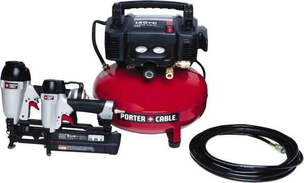 Porter-Cable - 0.80 HP, 2.6 SCFM at 90 psi Pancake Finish/Nailer Combo - 6 Gallon Tank, 10 Amp, 150 Max psi, 120V - Industrial Tool & Supply