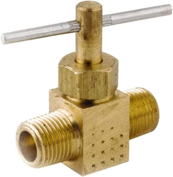 ANDERSON METALS - 1/4" Pipe, Inline Metal Seat Needle Valve - Brass Seal, MPT Ends, Lead Free Brass Valve, 150 Max psi - Industrial Tool & Supply
