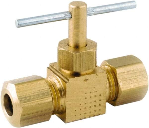 ANDERSON METALS - 1/4 x 1/4" Pipe, Inline Metal Seat Needle Valve - Brass Seal, Compression x Compression Ends, Lead Free Brass Valve, 150 Max psi - Industrial Tool & Supply