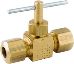 ANDERSON METALS - 3/8 x 3/8" Pipe, Inline Metal Seat Needle Valve - Brass Seal, Compression x Compression Ends, Lead Free Brass Valve, 150 Max psi - Industrial Tool & Supply