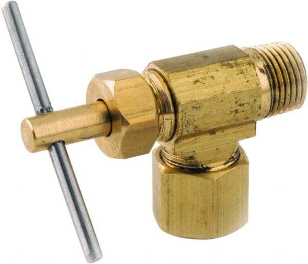 ANDERSON METALS - 3/8 x 1/8" Pipe, Angled Metal Seat Needle Valve - Brass Seal, Compression x MIP Ends, Lead Free Brass Valve, 150 Max psi - Industrial Tool & Supply