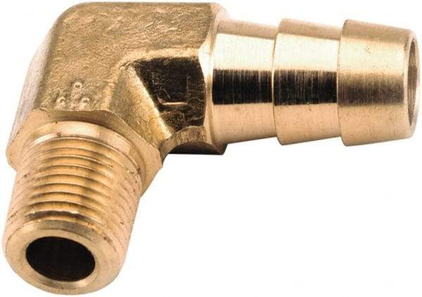 ANDERSON METALS - 3/8 NPT Thread Hose Barb x Male NPT 90° Elbow - 3/8" ID Hose, Lead Free Brass - Industrial Tool & Supply
