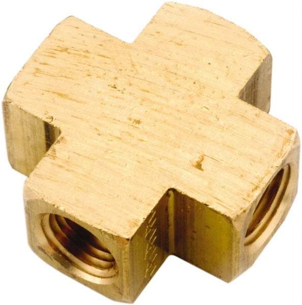ANDERSON METALS - 3/8-18 Female Thread, Lead Free Brass Industrial Pipe Female Cross - FNPT, 1,000 psi - Industrial Tool & Supply