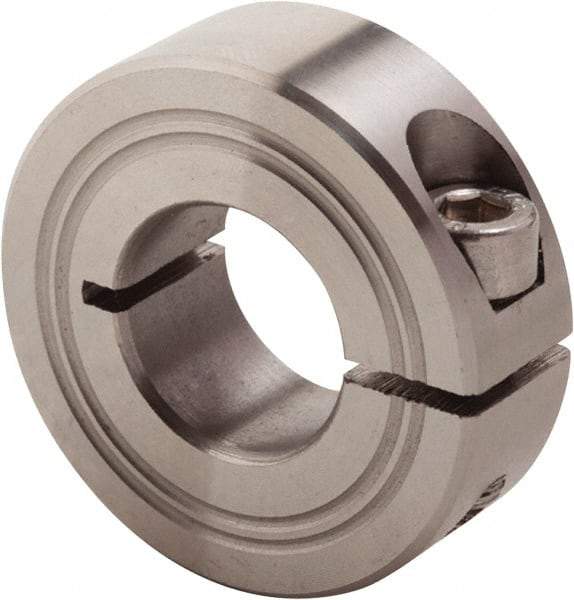 Climax Metal Products - 18mm Bore, Stainless Steel, One Piece Clamp Collar - 1-1/2" Outside Diam - Industrial Tool & Supply