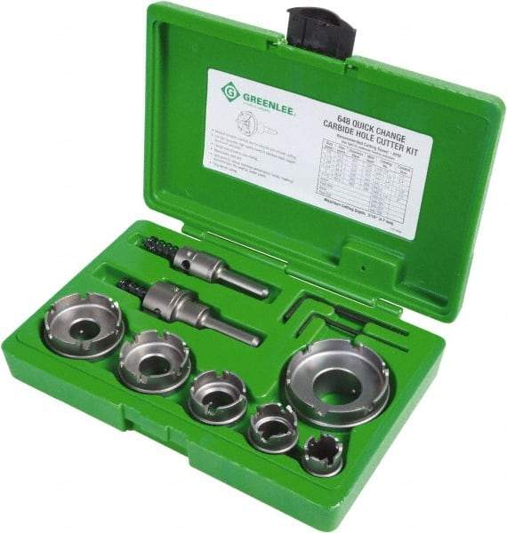 Greenlee - 11 Piece, 7/8 to 2-1/2" Cutter Diam, 0.187" Cutting Depth, Carbide Annular Cutter Set - Oxide Finish - Industrial Tool & Supply