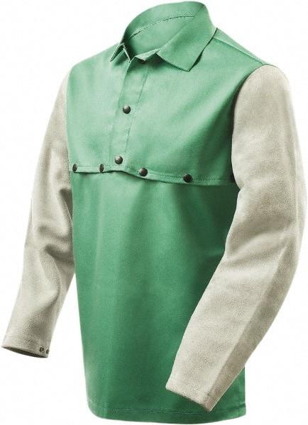 Steiner - Size 3XL, 19" Long, Flame Resistant, Cape Sleeves & Bib - Cotton & Leather, 9 oz, Green & Gray - Industrial Tool & Supply