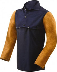 Steiner - Size M, 19" Long, Flame Resistant, Cape Sleeves & Bib - Cotton & Leather, 9 oz, Blue - Industrial Tool & Supply