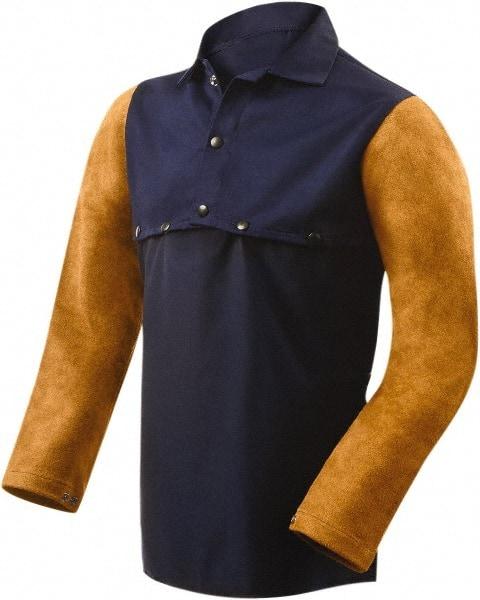 Steiner - Size XL, 19" Long, Flame Resistant, Cape Sleeves & Bib - Cotton & Leather, 9 oz, Blue - Industrial Tool & Supply