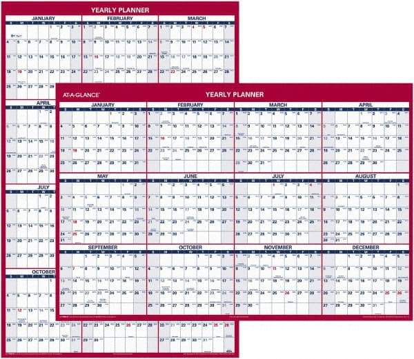 AT-A-GLANCE - 1 Sheet, 32 x 48", Erasable Wall Planner - Blue & Red - Industrial Tool & Supply
