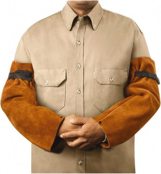 Steiner - Size Adjustable, Brown Leather Sleeve - 18" Long Sleeve, Bicep Strap with Snap Wrist - Industrial Tool & Supply