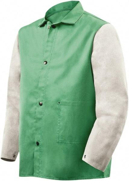 Steiner - Size 4XL Flame Resistant/Retardant Jacket - Green, Gray, Cotton & Leather, Snaps Closure - Industrial Tool & Supply